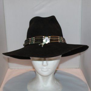 vtg Golden Gate Hat Co. Nashville black felt cowboy hat bead & shell hat band